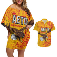 Personalised American Samoa Flag Day Couples Matching Off Shoulder Short Dress and Hawaiian Shirt Fautasi Race Pago Pago-Aeto Eagle Wings Tribal Style