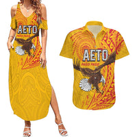 Personalised American Samoa Flag Day Couples Matching Summer Maxi Dress and Hawaiian Shirt Fautasi Race Pago Pago-Aeto Eagle Wings Tribal Style