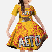 Personalised American Samoa Flag Day Family Matching Mermaid Dress and Hawaiian Shirt Fautasi Race Pago Pago-Aeto Eagle Wings Tribal Style LT03 Daughter's Dress Multicolor - Polynesian Pride