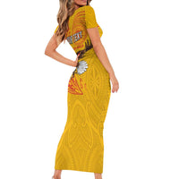 Personalised American Samoa Flag Day Family Matching Short Sleeve Bodycon Dress and Hawaiian Shirt Fautasi Race Pago Pago-Aeto Eagle Wings Tribal Style LT03 - Polynesian Pride