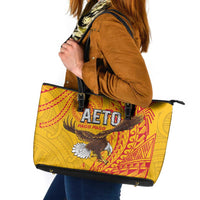 American Samoa Flag Day Leather Tote Bag Fautasi Race Pago Pago-Aeto Eagle Wings Tribal Style LT03 Multicolor - Polynesian Pride