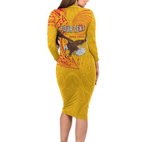Personalised American Samoa Flag Day Long Sleeve Bodycon Dress Fautasi Race Pago Pago-Aeto Eagle Wings Tribal Style LT03 - Polynesian Pride