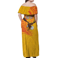 Personalised American Samoa Flag Day Off Shoulder Maxi Dress Fautasi Race Pago Pago-Aeto Eagle Wings Tribal Style LT03 - Polynesian Pride