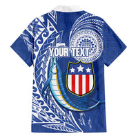 Personalised American Samoa Flag Day Family Matching Long Sleeve Bodycon Dress and Hawaiian Shirt Fautasi Race Fagatogo-Iseula O Le Moana Sailfish Tribal Style LT03 - Polynesian Pride