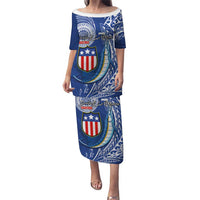 Personalised American Samoa Flag Day Family Matching Puletasi and Hawaiian Shirt Fautasi Race Fagatogo-Iseula O Le Moana Sailfish Tribal Style LT03 Mom's Dress Multicolor - Polynesian Pride