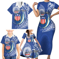 Personalised American Samoa Flag Day Family Matching Short Sleeve Bodycon Dress and Hawaiian Shirt Fautasi Race Fagatogo-Iseula O Le Moana Sailfish Tribal Style LT03 - Polynesian Pride