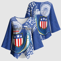Personalised American Samoa Flag Day Kimono Sleeve Blouse Fautasi Race Fagatogo-Iseula O Le Moana Sailfish Tribal Style LT03 - Polynesian Pride