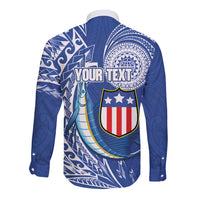 Personalised American Samoa Flag Day Long Sleeve Button Shirt Fautasi Race Fagatogo-Iseula O Le Moana Sailfish Tribal Style