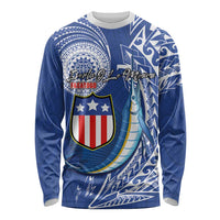 Personalised American Samoa Flag Day Long Sleeve Shirt Fautasi Race Fagatogo-Iseula O Le Moana Sailfish Tribal Style LT03 Unisex Multicolor - Polynesian Pride