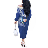 Personalised American Samoa Flag Day Off The Shoulder Long Sleeve Dress Fautasi Race Fagatogo-Iseula O Le Moana Sailfish Tribal Style LT03 - Polynesian Pride