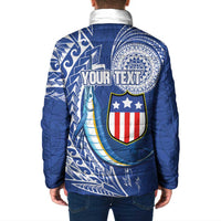 Personalised American Samoa Flag Day Padded Jacket Fautasi Race Fagatogo-Iseula O Le Moana Sailfish Tribal Style