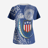 Personalised American Samoa Flag Day Scrub Top Fautasi Race Fagatogo-Iseula O Le Moana Sailfish Tribal Style