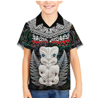 New Zealand Hei Tiki Family Matching Mermaid Dress and Hawaiian Shirt Maori Green Papua Shell Pattern LT03 Son's Shirt Green - Polynesian Pride