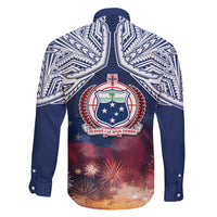 Samoa Indenpendence Day Family Matching Off Shoulder Short Dress and Hawaiian Shirt Sky Fireworks with Flag Style LT03 - Polynesian Pride