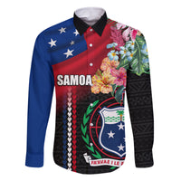 Personalised Samoa Indenpendence Day Family Matching Mermaid Dress and Hawaiian Shirt Tropical Samoan Coat of Arms With Siapo Pattern LT03 Dad's Shirt - Long Sleeve Black - Polynesian Pride