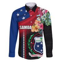 Personalised Samoa Indenpendence Day Family Matching Puletasi and Hawaiian Shirt Tropical Samoan Coat of Arms With Siapo Pattern LT03 Dad's Shirt - Long Sleeve Black - Polynesian Pride