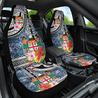 Fiji Day Car Seat Cover Traditional Tapa with Hibiscus and Emblems