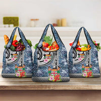 Fiji Day Grocery Bag Traditional Tapa with Hibiscus and Emblems LT03 3-pack One Size - Polynesian Pride