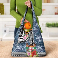 Fiji Day Grocery Bag Traditional Tapa with Hibiscus and Emblems LT03 - Polynesian Pride