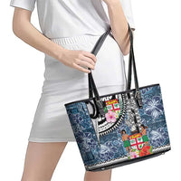 Fiji Day Leather Tote Bag Traditional Tapa with Hibiscus and Emblems
