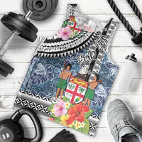 Fiji Day Men Tank Top Traditional Tapa with Hibiscus and Emblems