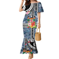 Fiji Day Mermaid Dress Traditional Tapa with Hibiscus and Emblems