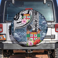 Fiji Day Spare Tire Cover Traditional Tapa with Hibiscus and Emblems