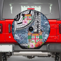 Fiji Day Spare Tire Cover Traditional Tapa with Hibiscus and Emblems