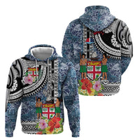 Fiji Day Zip Hoodie Traditional Tapa with Hibiscus and Emblems