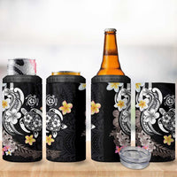 Hawaiian Tropical Plumeria Turtles 4 in 1 Can Cooler Tumbler Polynesian Art Tattoo