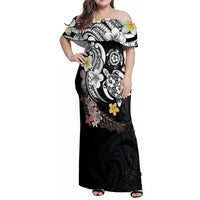 Hawaiian Tropical Plumeria Turtles Family Matching Off Shoulder Maxi Dress and Hawaiian Shirt Polynesian Art Tattoo