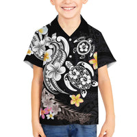 Hawaiian Tropical Plumeria Turtles Family Matching Off Shoulder Short Dress and Hawaiian Shirt Polynesian Art Tattoo