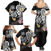 Hawaiian Tropical Plumeria Turtles Family Matching Summer Maxi Dress and Hawaiian Shirt Polynesian Art Tattoo
