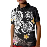 Hawaiian Tropical Plumeria Turtles Kid Polo Shirt Polynesian Art Tattoo