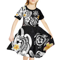 Hawaiian Tropical Plumeria Turtles Kid Short Sleeve Dress Polynesian Art Tattoo