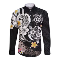 Hawaiian Tropical Plumeria Turtles Long Sleeve Button Shirt Polynesian Art Tattoo