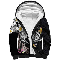 Hawaiian Tropical Plumeria Turtles Sherpa Hoodie Polynesian Art Tattoo