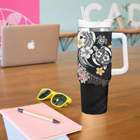 Hawaiian Tropical Plumeria Turtles Tumbler With Handle Polynesian Art Tattoo