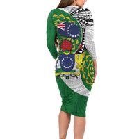Cook Islands Independence Day Long Sleeve Bodycon Dress National Flag and Emblem with Tatau Tattoo