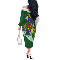 Cook Islands Independence Day Off The Shoulder Long Sleeve Dress National Flag and Emblem with Tatau Tattoo LT03 - Polynesian Pride