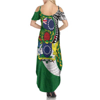 Cook Islands Independence Day Summer Maxi Dress National Flag and Emblem with Tatau Tattoo