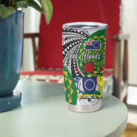 Cook Islands Independence Day Tumbler Cup National Flag and Emblem with Tatau Tattoo LT03 - Polynesian Pride