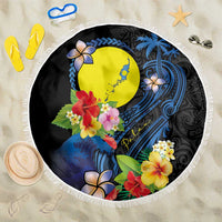 Palau Independence Day Beach Blanket Melanesian Tattoo with Hibiscus