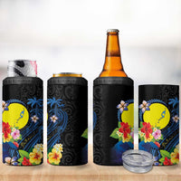 Palau Independence Day 4 in 1 Can Cooler Tumbler Melanesian Tattoo with Hibiscus LT03 - Polynesian Pride