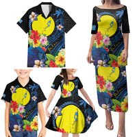 Palau Independence Day Family Matching Puletasi and Hawaiian Shirt Melanesian Tattoo with Hibiscus