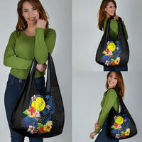 Palau Independence Day Grocery Bag Melanesian Tattoo with Hibiscus LT03 - Polynesian Pride