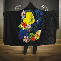 Palau Independence Day Hooded Blanket Melanesian Tattoo with Hibiscus
