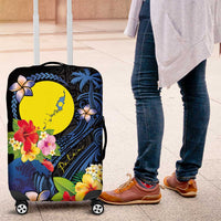 Palau Independence Day Luggage Cover Melanesian Tattoo with Hibiscus