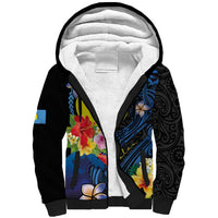 Palau Independence Day Sherpa Hoodie Melanesian Tattoo with Hibiscus