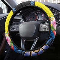 Palau Independence Day Steering Wheel Cover Melanesian Tattoo with Hibiscus